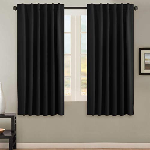 Image of H.VERSAILTEX Blackout Curtains Thermal Insulated Window Treatment Panels Room Darkening Blackout Drapes for Living Room Back Tab /Rod Pocket Bedroom Draperies, 52 x 63 Inch, Black, 2 Panels