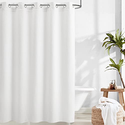 River Dream Extra-Long Waffle Weave Shower Curtain With Snap-In Liner,Cotton Blend Fabric Heavy Duty,No Hooks Needed Shower Curtain For Bathroom,Hotel Quality Shower Curtain Set,White,71X86 Inches #TOP8