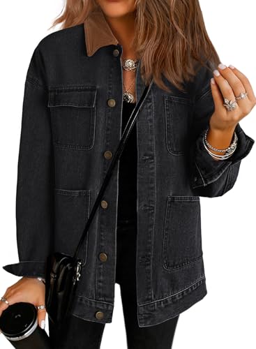 Dokotoo Jean Jacket Women Trendy Fall Fashion Long Sleeve Denim Jacket Color Block Barn Jackets Oversized Coat 2025
