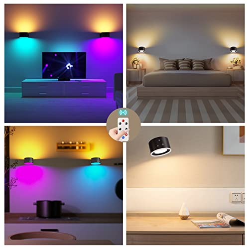 Luci da parete a batteria, aplique pared interior con telecomando, 15 luci bianche calde d'ambiente RGB, 4 dimmer, rotazione a 360°, applique ricaricabile per camere da letto lettura - Illuminazione - Immagine 4