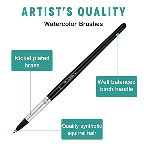 Synthetic Squirrel Watercolor Brushes Set, Fuumuui Professional Watercolor Paint Brushes Variety Shapes With Pointed Rounds, Flats, Cat's Tongue Oval Wash For Watercolor Gouache Acrylic Ink Painting #TOP1
