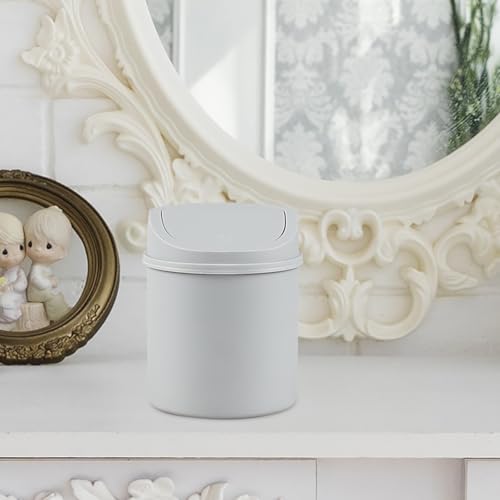 Image of Plastic Mini Trash Can with Swing Lid, 0.5 Gallon Desktop Tiny Rubbish Bin, Grey