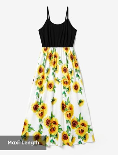 Image of PATPAT Matching Family Outfits Mommy and Me Spaghetti Strap Dress and Short Sleeve T-Shirts Sets Casual Family Matching Sets