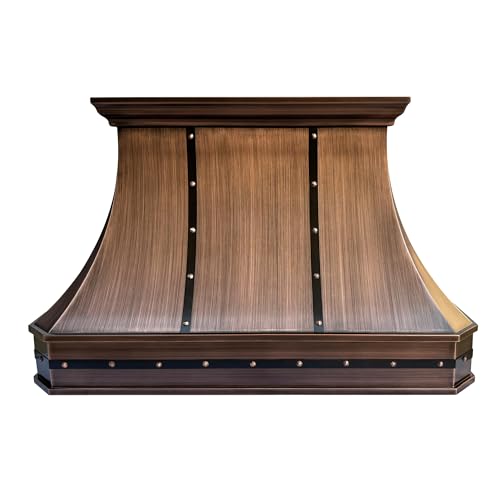 Image of SINDA Hand Hammered Copper Vent Hood, Includes Professional Liner, Internal Motor and Lighting, Luxury Design, Easy Installation, 48 inchW x 30 inchH, Wall Mount, Smooth Texture-Antique Copper, In Stock