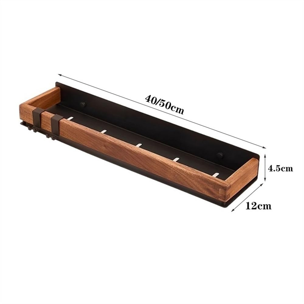 Mensole Bagno Portaoggetti da doccia for l'arredo del bagno con doccia interna, organizer rettangolare da parete con corrimano in legno e porta spazzolino Porta Shampoo Doccia(Natural,40cm)