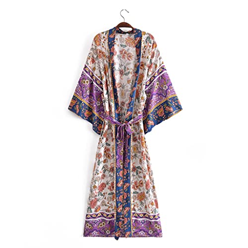 Vestido playero largo tipo kimono con escote en V estampado bohemio talla M