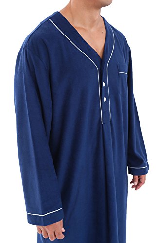 Alexander Del Rossa Men's Soft Plush Fleece Sleep Shirt, Warm Long Henley Nightshirt Pajamas3