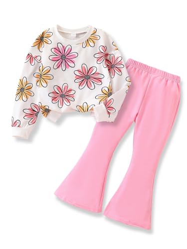 Image of Toddler Girl Clothes Floral Printed Sweatshirt Pants 2Pcs Fall Outfits for Little Girls Clothing Set Size 3-7 Years