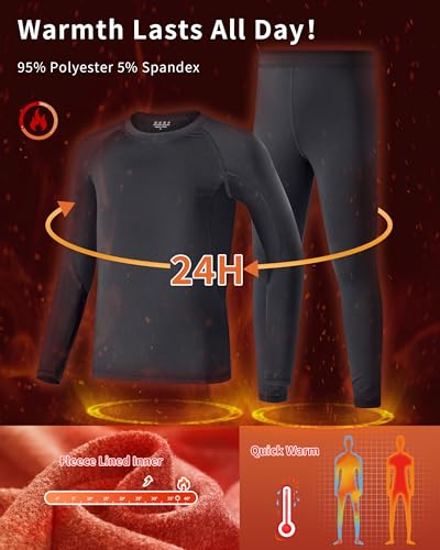 Boys Thermal Underwear Set - Ultra Soft Fleece Lined Long Johns Tops & Bottoms Cold Weather Base Layer for Winter3