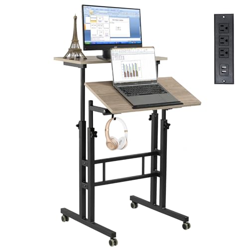 Image of Hadulcet Mobile Standing Desk Adjustable Height with Charging Station