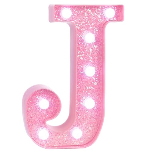 Image of Pink Marquee Light Up Letters, Glitter Alphabet LED Letter Lights for Pink Birthday Party Decorations, Battery Operated Letter Sign for Girls Room Vanity Table Decor, Cool White Lights Letter J