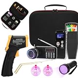 11 Pcs Ghost Hunting Kit with 1 EMF Meter,1 EVP Recorder, 1 Spirit Box,1 Speaker,1 Infrared Thermometer,1 UV Light,2 Brass Detection Rods,2 LED Light up Cat Balls & 1 Carrying Case