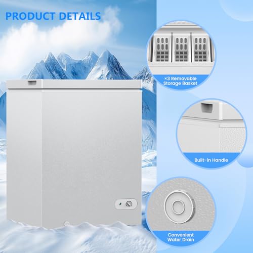Image of COWSAR 5.0 Cu.Ft Chest Freezer, Small Deep Freezer with 3 Baskets, White