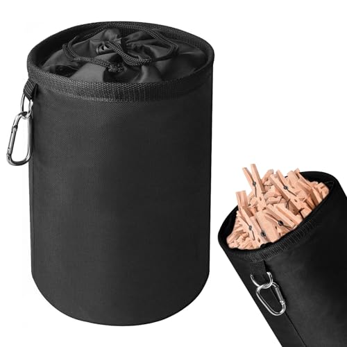 EASONGEE Peg Bag, Clothes Peg Bag with 2 Hanging Clip Hooks, Hanging Clothesline Peg Bags with Draw String, Waterproof Indoor Outdoor Pegs Organizer Holder Heavy Duty Clothespins Storage Bag