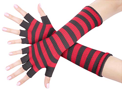 Ladies 15 Inch Fingerless Gloves (Grey Red 1)