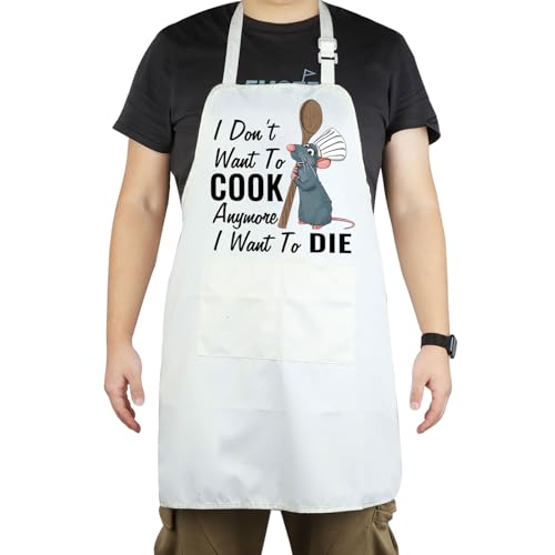 CENWA Rat Meme Tablier avec inscription « I Don't Want To Cook Anymore I Want To Die », Tablier de cuisine, 72*68 cm (28.34*26.77inch)