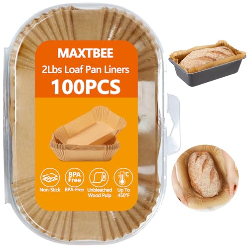 MAXTBEE Loaf Pan Liners, 100Pcs Non-Stick Loaf Pans for Baking Bread 9x5, 2lb Disposable Parchment Bread Liners for Sourdough, Pound Cake, Banana Bread and More (Bottom Sizes: 8