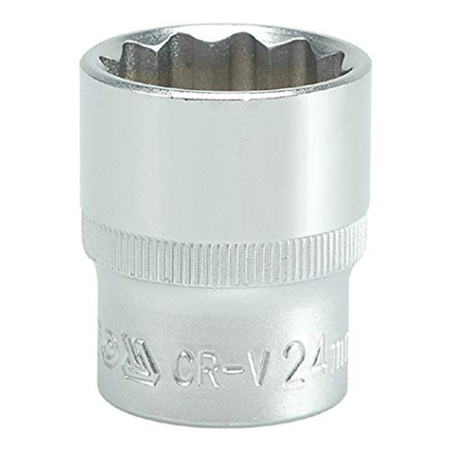 Image of Yato YT-1286 Bihexagonal Socket 24mm, Length 38mm for 1 /2 Inch Drive Wrench Set | DIN3121 CrV Chromium Satin Plated Steel | Mechanical and Industrial Tool Box