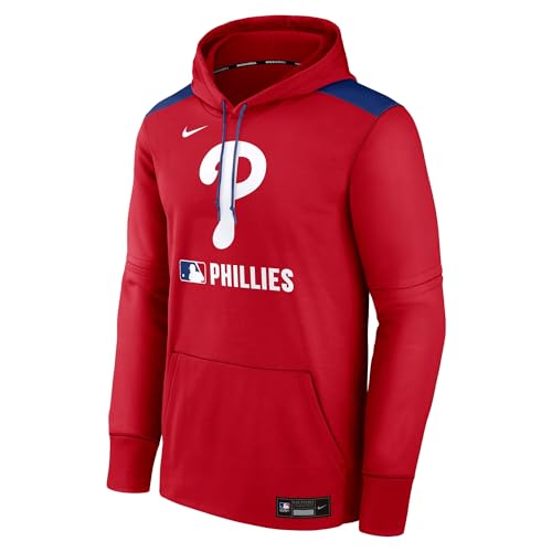 Nike Mens MLB Authentic Collection Performance Pullover Icon Hoodie (US Alpha Medium Regular Regular Red Philadelphia Phillies)