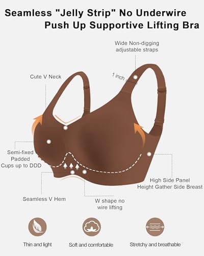 HORISUN Womens Bra No Underwire Wireless Seamless High Support Push Up Comfortable Full Coverage Lift Bra (Coffee Color X-Large)
