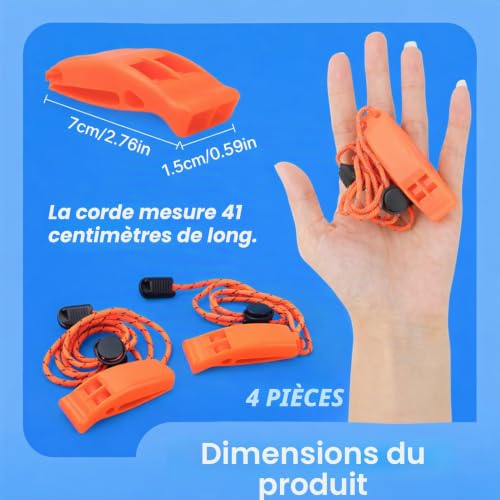 Ermenlifiqq 4 pièces Sifflet d’Urgence, sifflet de signalisation, sifflet à trille Fort, sifflets puissants pour signaux d’Urgence, Outdoor randonnée & Camping, à Porter au Porte-clés ou Cordon – vue 2