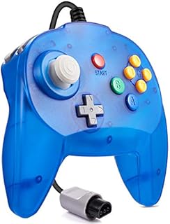Retro Mini Controller for N64 Console, kiwitatá Classic N64 Wired 64-bit Remote Game Controller Upgraded Joystick Gamepad Replacement Clear Blue