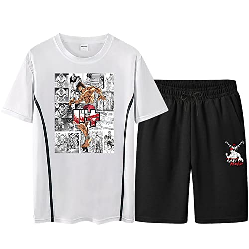 IPOVOQ Baki The Grappler T-Shirt et Short Se Survêtement D'été pour Hommes Anime Hanma Baki Fils d'Ogre Cosplay Harajuku Sportswear Cover
