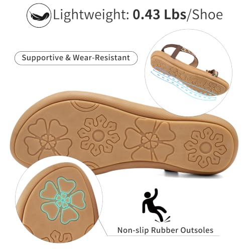Image of Ablanczoom Flat Sandals for Women Summer: Casual Boho Beaded Toe Ring Dress Shoes - Comfortable Vacation Daily Walking Shoes