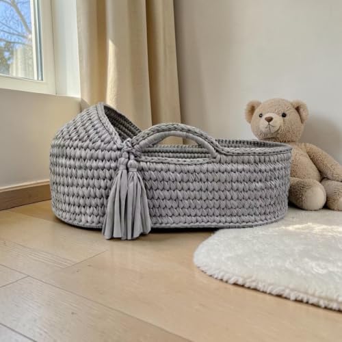 Generisch CHILDSMOOD Babybett, Babywiege Moseskorb Beistellbett Set | Handgefertigt, inklusive Matratze und Gestell