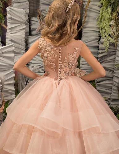 Flower Girl Dress Lace Appliques - Tulle Ruffles Princess Pageant Dress for Wedding Prom Ball Gowns4