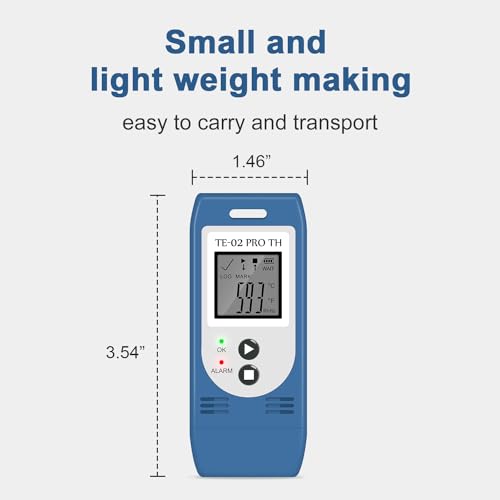 ThermElc TE-02 Pro TH Datenlogger Temperatur Luftfeuchtigkeit mit Automatischen CSV&PDF Berichten, Vergleich von Daten Mehrerer Geräte, Überwachung von Kühl&Tiefkühl Lagern mit Kalibrierungszertifikat