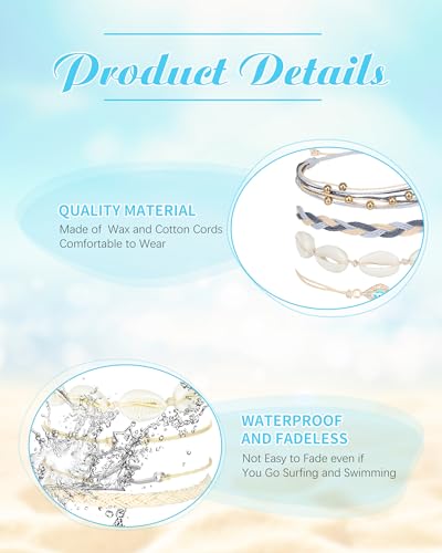 Image of Hicarer 21 PC Surfer Wave Friendship Bracelet Set Waterproof Adjustable Boho Beach String Anklets Bulk, Summer Gift for Women
