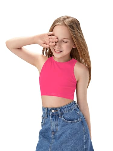 Image of OYOANGLE Girl's Casual Solid Sleeveless Round Neck Slim Fit Basic Crop Tank Top