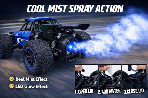 Image of TEC TAVAKKAL Premium RC Metal Off-Road Car with Mist Spray | Rechargeable 2WD | 20 km /h Speed | Type-C Charging | Gun Remote | 150+ Feet Range (Blue)