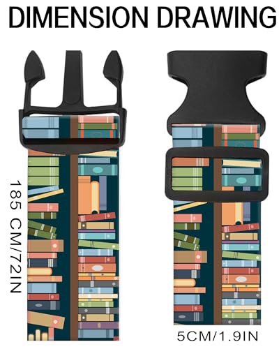 Image of Luggage Straps for Suitcases, Adjustable Travel Belt, Durable Wide Luggage Strap, Cute Suitcase Strap Identifiers with Buckle, Bag Straps for Luggage, Cute Book Pattern