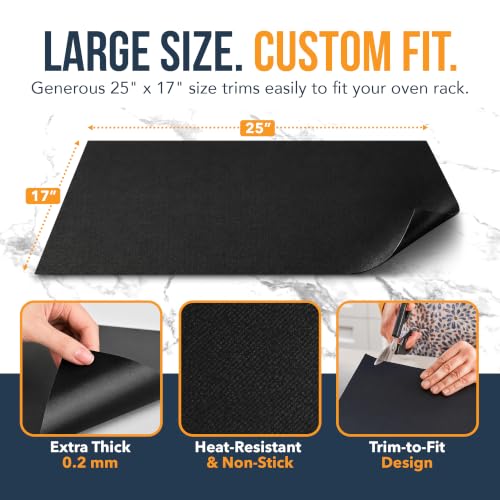 Oven Liners for Bottom of Oven - 2 Pack Large Heavy Duty Mats, 17”x25” Non-Stick Reusable Liner for Electric, Gas, Toaster Ovens, Grills - BPA & PFOA Free Kitchen Accessory to Keep Oven Clean (Black) - Image 3