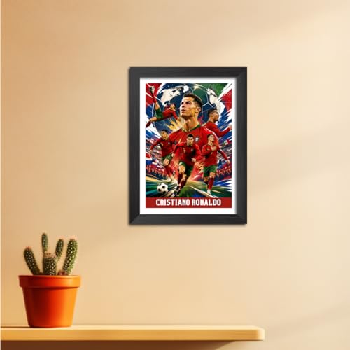 Image of TenorArts Cristiano Ronaldo Portugal Poster Worldcup Themed Laminated Photo Frame Painting with Matt Finish Black Texture (12 inches x 9inches)