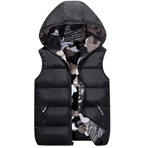 Stillshine Infantil Chalecos Niños Niñas Sin Mangas Chaquetas Plumón con Capucha Camuflaje Trajes Reversible Abrigos de Otoño e Invierno Chaquetas Deportivas 3-16 Años (10T, Negro)