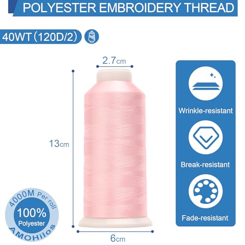 Image of High Tenacity Polyester Embroidery Machine Thread 40WT(120D /2) 4000M Per Spool for Commercial and Domestic Embroidery Machine (Baby Pink-1815)