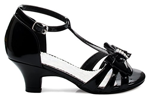Image of Olivia K Girl's Glitter Leatherette Open Toe Strappy Ankle T Strap Kitten Heel Sandal (Toddler /Little Girl)