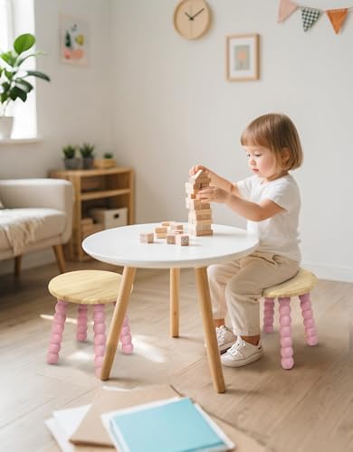 Masupu Solid Wooden Step Stool for Adults Kids, 11 inch Small Foot Stool, Non-Slip One Step Stool, Sturdy Foot Stool for Bathroom, Bedroom, Kichen, Plant Stand(Natural and Pink) Masupu Solid Wooden Step Stool for Adults Kids, 11 inch Small Foot Stool, Non-Slip One Step Stool, Sturdy Foot Stool for Bathroom, Bedroom, Kichen, Plant Stand(Natural and Pink)