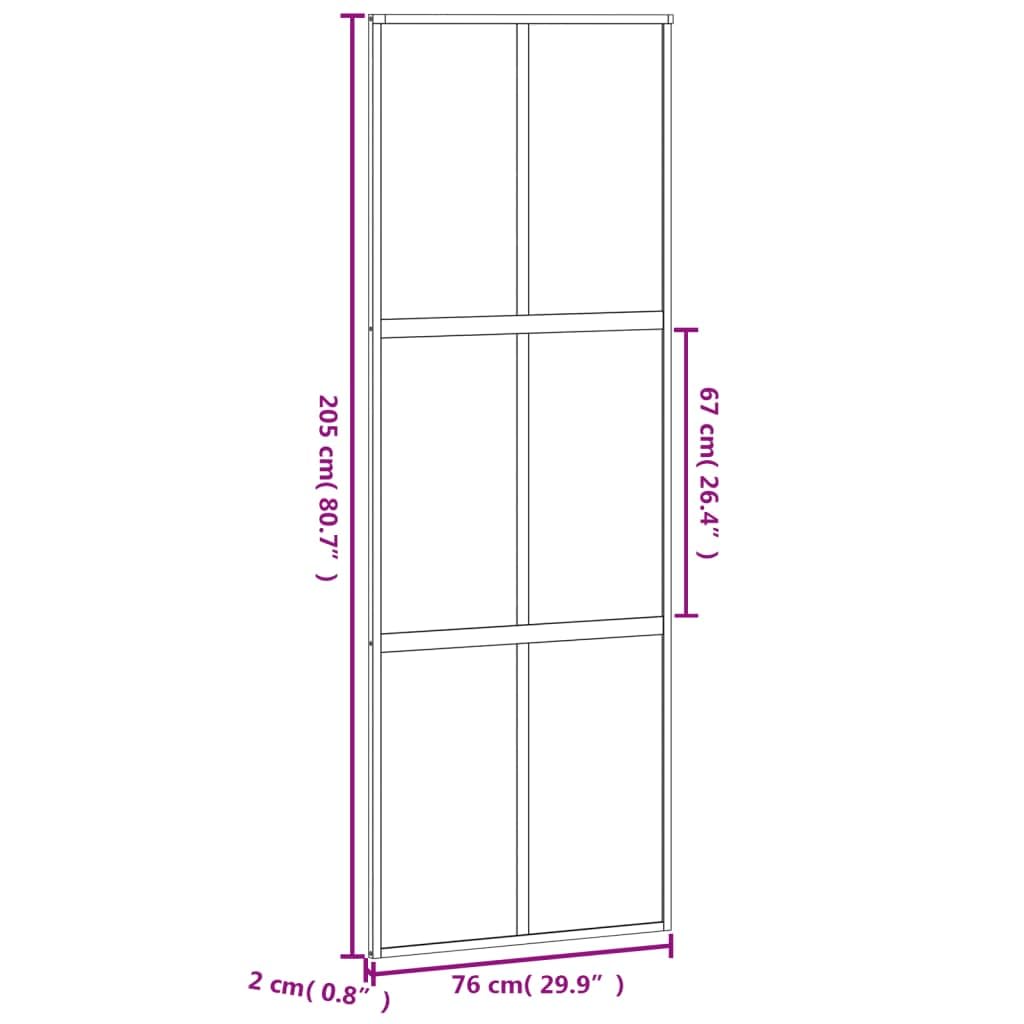 Drzwi przesuwne czarne 76 x 205 cm szkło hartowane i aluminium materiały budowlane drzwi domowe