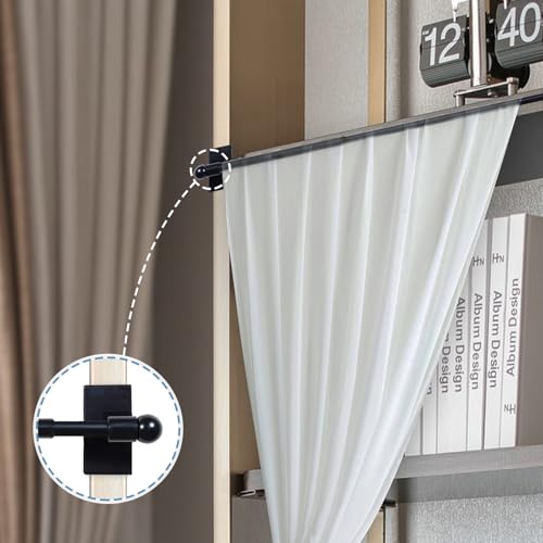 H.Versailtex PART-R2HVMAGRODS-S-01-D-0916-BLACK 2 Pack Magnetic Curtain Rods For Metal Doors Top And Bottom Multi-Use Adjustable Appliances For Iron And Steel Place, Petite Ball Ends, 9 To 16 Inch, 1/2 Inch Diameter, Black thumb #3