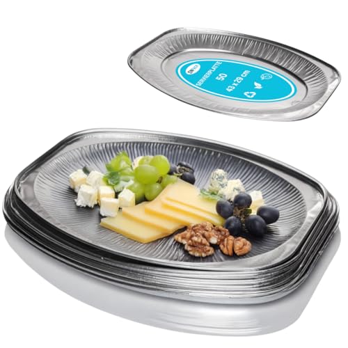 Enpack Alu Servierplatte 43 x 29 cm - ovaler einweg Teller - große...