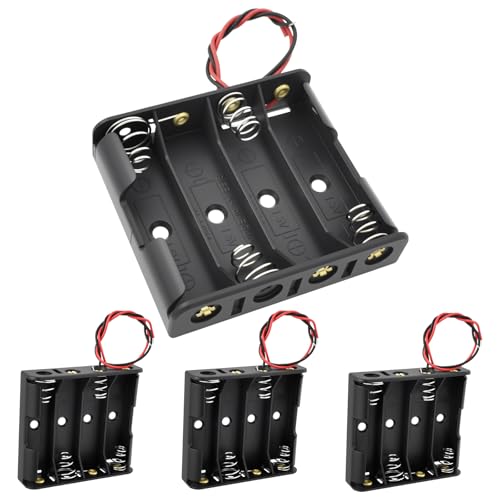 ZDRU 4 AA Battery Holder with Leads, 6V (4x1.5V) Thicken Plastic Case, Standard Snap Connectors for DIY Projects, Breadboard & Electronics (Pack of 4)
