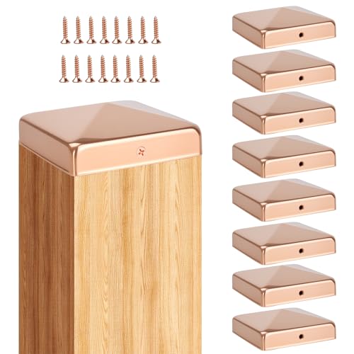Vioranex 4x4 Solid Copper Post Caps 99.99% Pure Copper Fence Pyramid Decking Caps with Screw for Metal Wood Cedar Fence Deck Corridors Mailbox Posts End Cover (4)