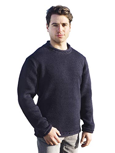 Aran Crafts Mens Plain Curl Neck Long Sleeve Sweater (100% Wool)2