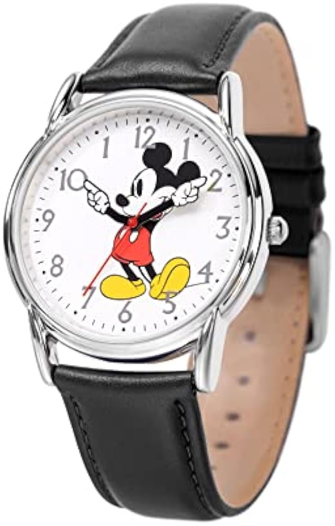 Disney Mickey Mouse Adult Classic Cardiff Articulating Hands Analog Quartz Leather Strap Watch