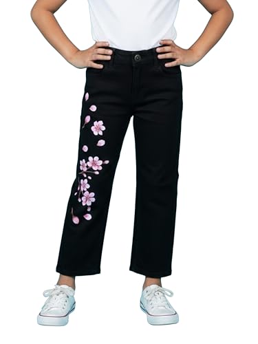 Image of KiddoPanti Girls Solid Waist Elasticated Straight Fit Jeans
