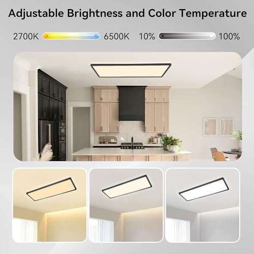 Black Ceiling Light 22W, 58x20cm 2700K-6500K Dimmable with Remote Control, IP44 Waterproof Bathroom Lights Ceiling, Modern Simple Thin LED Panel for Kitchen, Bedroom, Hallway, Office - Image 4